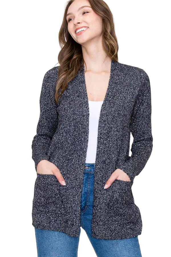 SPECKLED KNIT CARDIGAN SWEATER