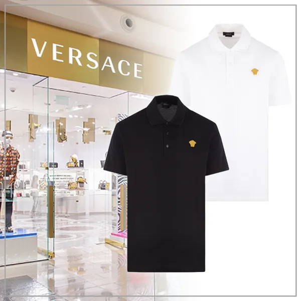 VERSACE  |Plain Short Sleeves Logo Luxury Polos