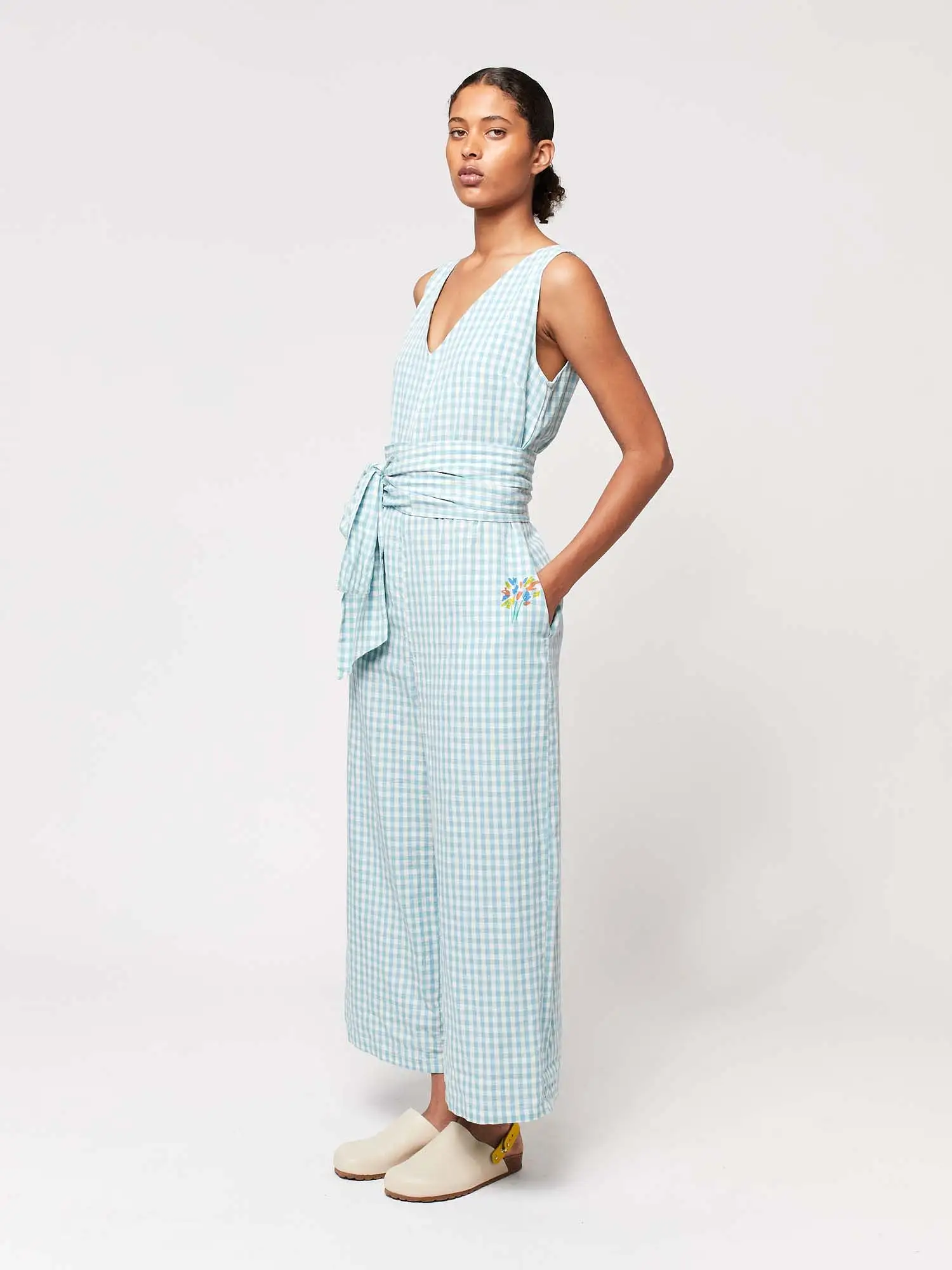 Vichy V-neck Sleeveless Overall