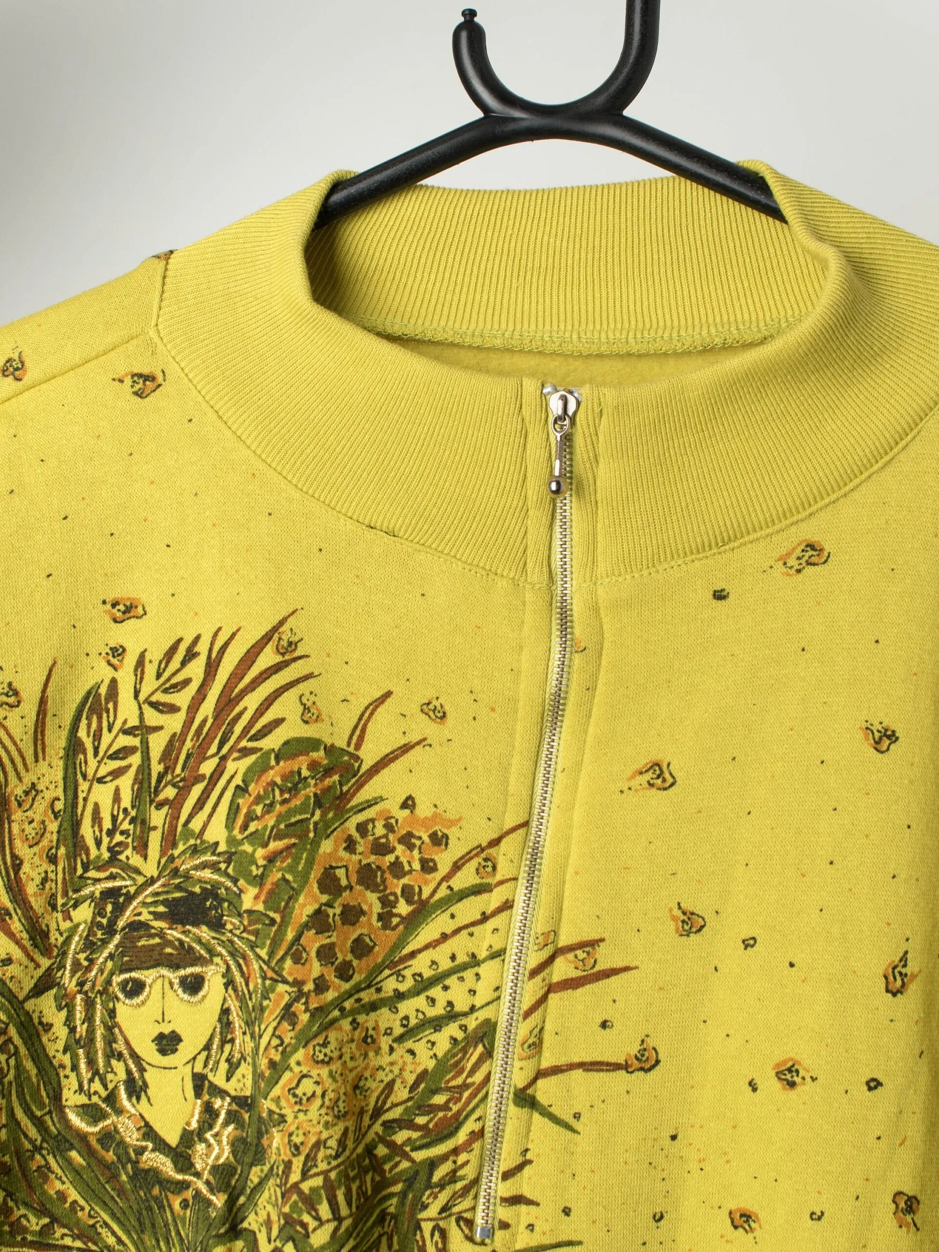 Vintage lime green sweatshirt with leopard, women and floral graphics – Medium / Large