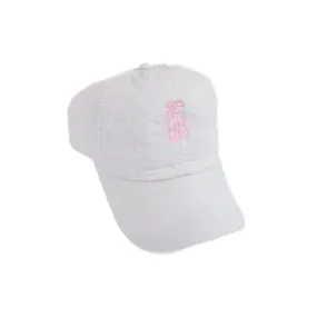 White Embroidered Seersucker Ball Cap - Ballet Slipper