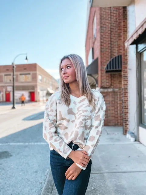 Wild Expectations Leopard Print Ivory and Taupe Sweater