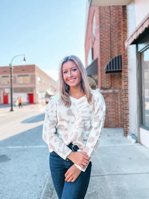 Wild Expectations Leopard Print Ivory and Taupe Sweater