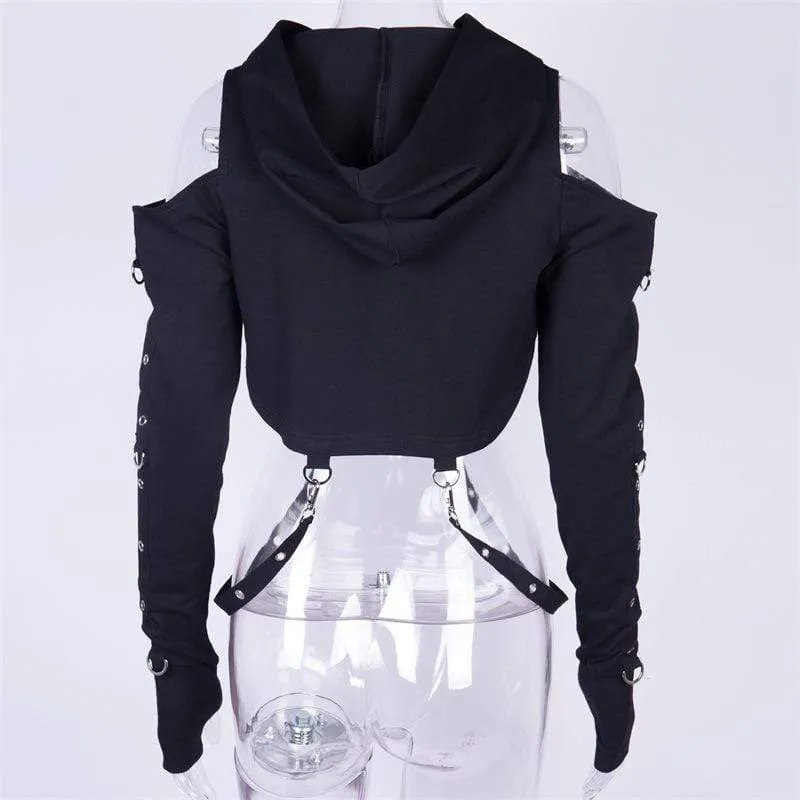 Women's Bare Shoulder Navel Cropped Hoodies With Sashes