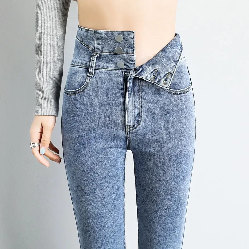 Women's Casual Style Zipper Fly High Waist Stretch Skinny Fit Jeans