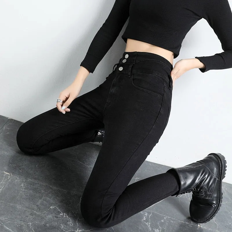 Women's Casual Style Zipper Fly High Waist Stretch Skinny Fit Jeans