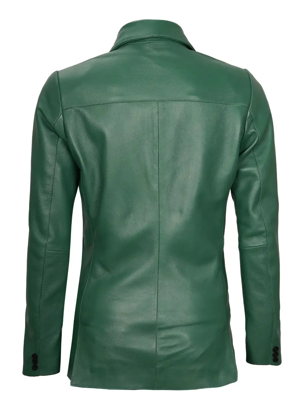 Womens Green Two-Button Leather Blazer