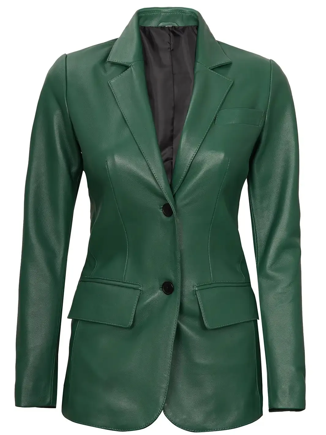 Womens Green Two-Button Leather Blazer