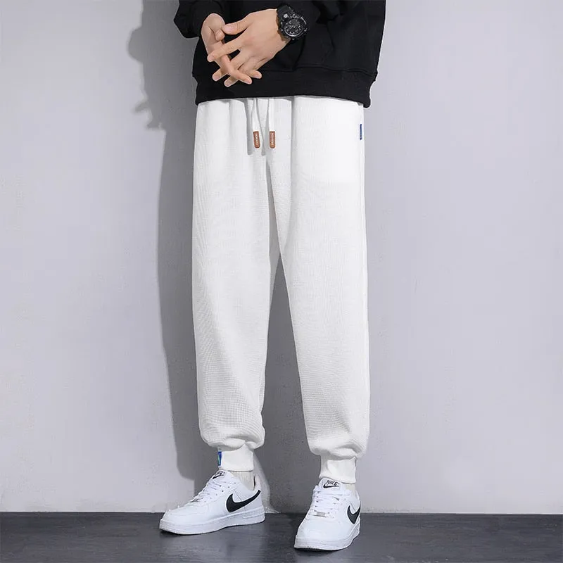 Xituodai Men's Sweatpants Spring Waffle Straight Pant Large Size Men's Loose Solid Color Casual Pants Street Sweatpants Jogging 