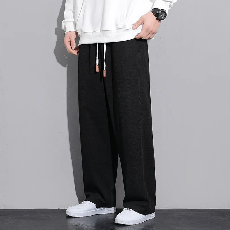 Xituodai Men's Sweatpants Spring Waffle Straight Pant Large Size Men's Loose Solid Color Casual Pants Street Sweatpants Jogging 