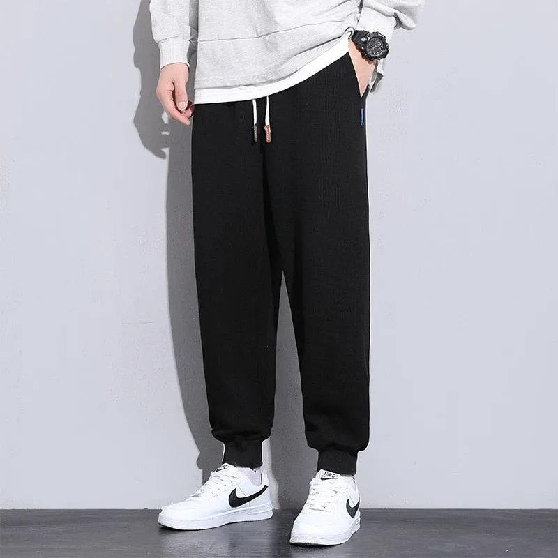 Xituodai Men's Sweatpants Spring Waffle Straight Pant Large Size Men's Loose Solid Color Casual Pants Street Sweatpants Jogging 