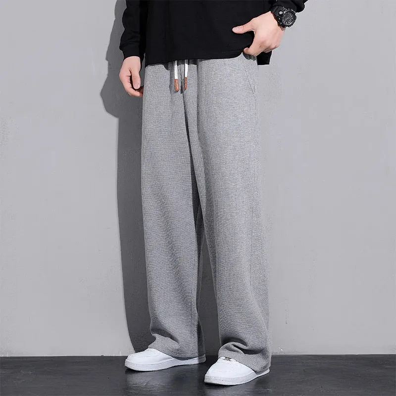 Xituodai Men's Sweatpants Spring Waffle Straight Pant Large Size Men's Loose Solid Color Casual Pants Street Sweatpants Jogging 