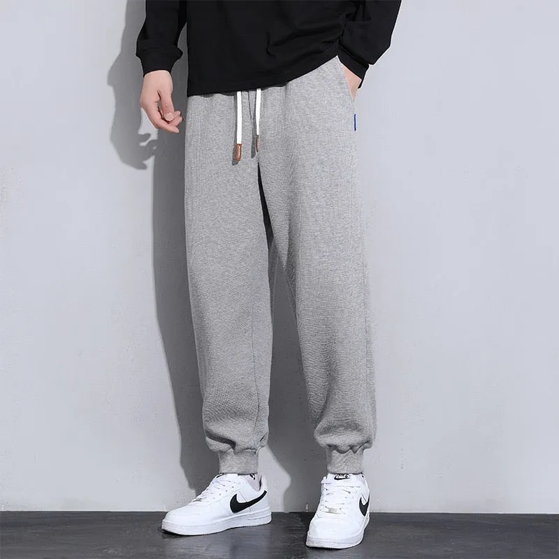 Xituodai Men's Sweatpants Spring Waffle Straight Pant Large Size Men's Loose Solid Color Casual Pants Street Sweatpants Jogging 