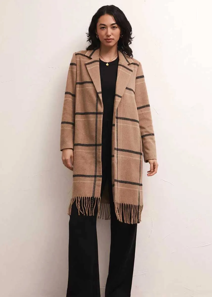 Ynez Fringed Plaid Coat - Campfire