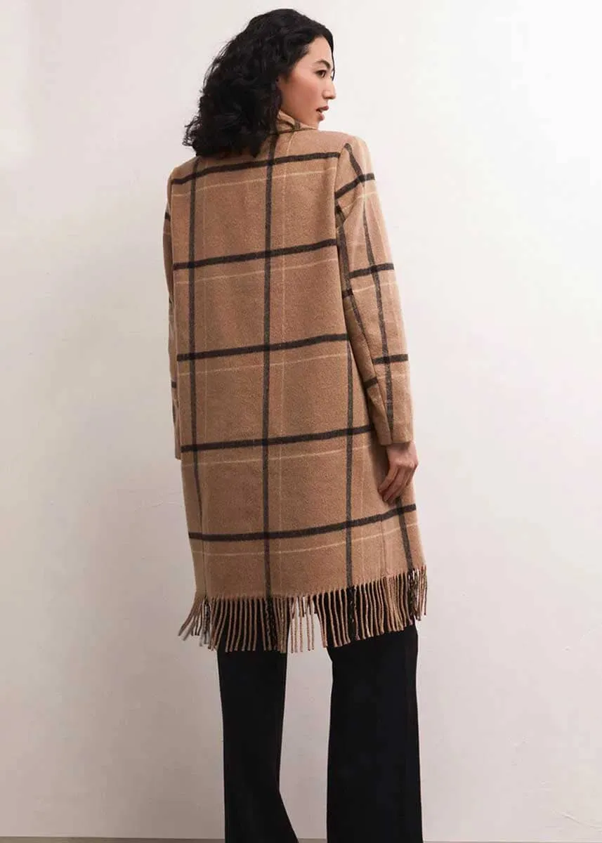 Ynez Fringed Plaid Coat - Campfire